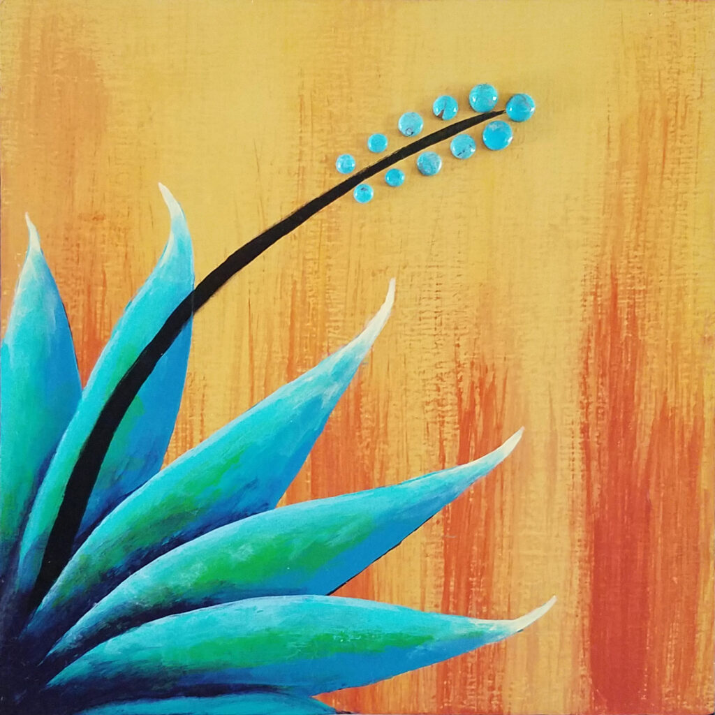 ©Barry Crisman, Agave Trio, Painted Panel with Mother of Pearl and Turquoise