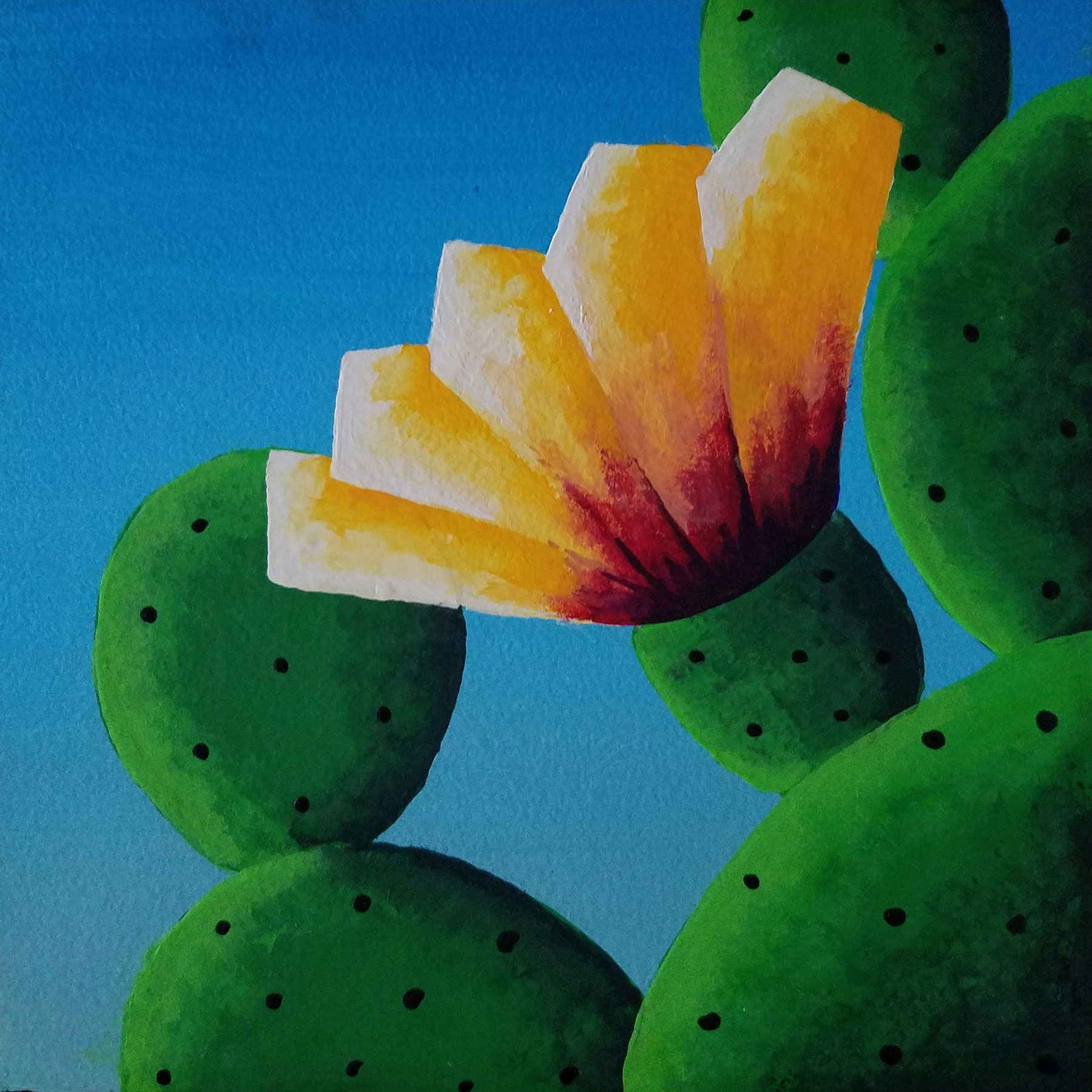 Watercolor Cactus Painting Series - Prickly Pear Cactus With Brusho Crystals