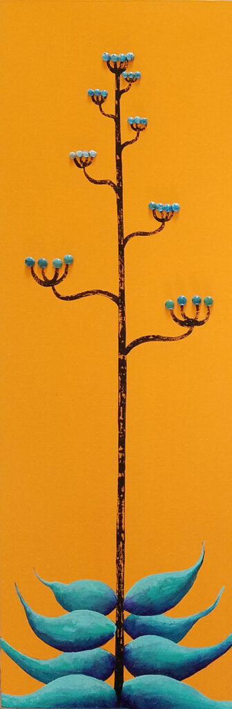 ©Barry Crisman, Century Plant - Trio, 6" x 18" each, Acrylic on Birchwood Panel with Turquoise Cabochons 