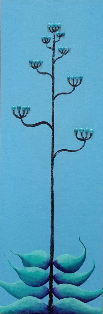 ©Barry Crisman, Century Plant - Trio, 6" x 18" each, Acrylic on Birchwood Panel with Turquoise Cabochons 