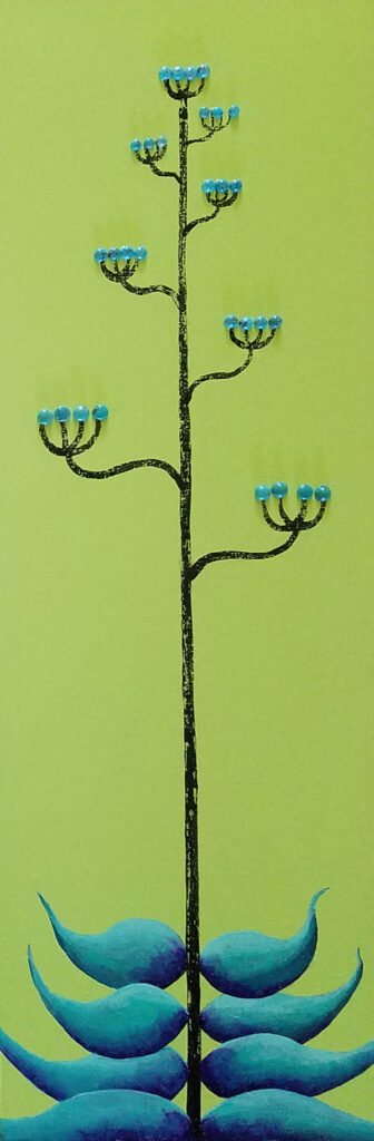 ©Barry Crisman, Century Plant - Trio, 6" x 18" each, Acrylic on Birchwood Panel with Turquoise Cabochons 