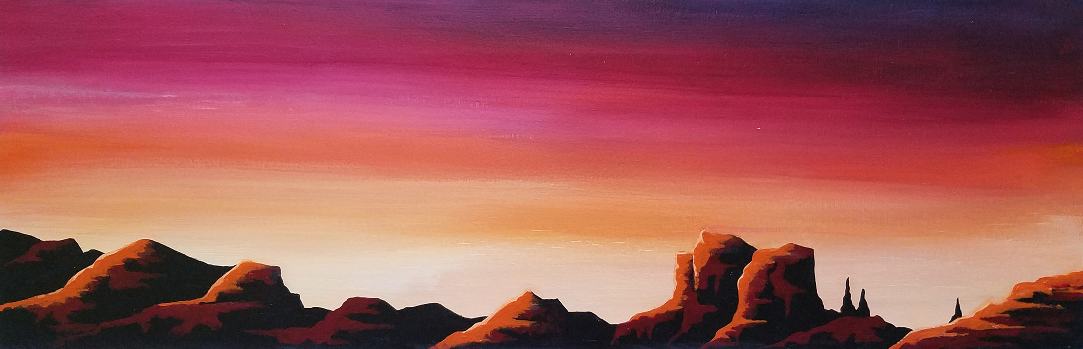 ©2020 Barry Crisman, Painted Panel, Sedona Canyon Sunset, 24" x 8"